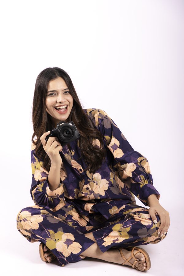 VIOLET FLORAL LINEN CO-ORD SET