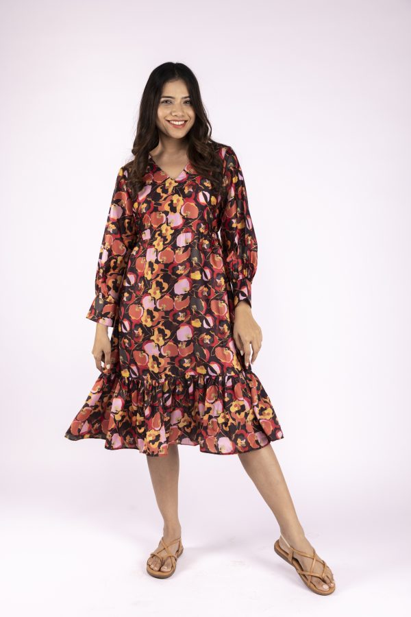 BLACK ABSTRACT MIDI DRESS